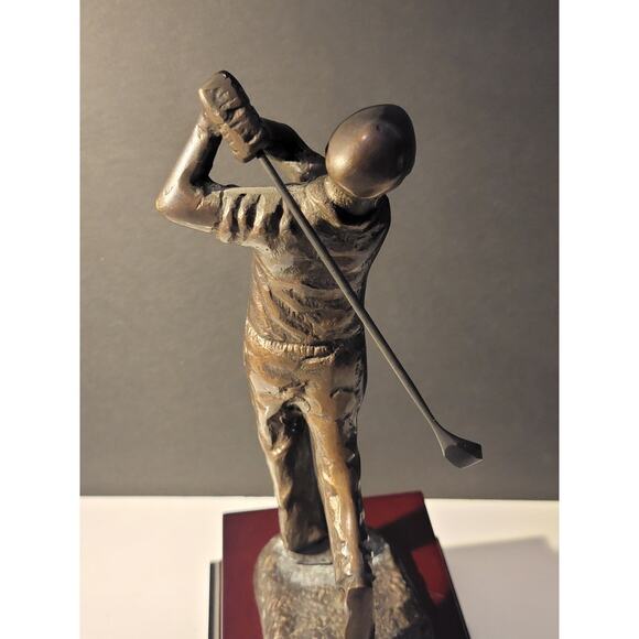 Bronze Metal Golf Figurine Statue 11.5" Wood Base Classic Perfect Swing Golfer - Picture 10 of 11